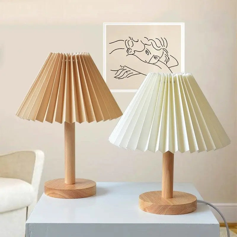 Lampe de chevet plissée en bois massif, Style nordique, lampe d'ambiance pour chambre à coucher, lampe de Table décorative, Rechargeable par USB