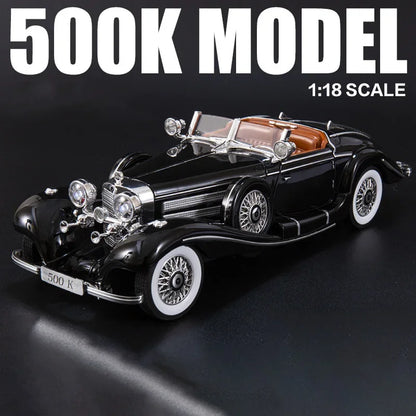 1:18 500K Toys Cars Alloy Diecast Models Wheel Steering Miniature Vintage Car Rubber Tires Light Sound Vehicles Boys Xmas Gifts