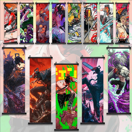 Japan Hot Selling Anime Chainsaw Man Hanging Scroll Poster Decor Canvas HD Printed Wall Art Painting Animation Home Decoration