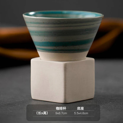1pc Retro Japanese Triangular Cone Shape Pottery Tea Coffee Cup Pull Ceramic Mug Rough Latte Porcelain Cup For Home Office