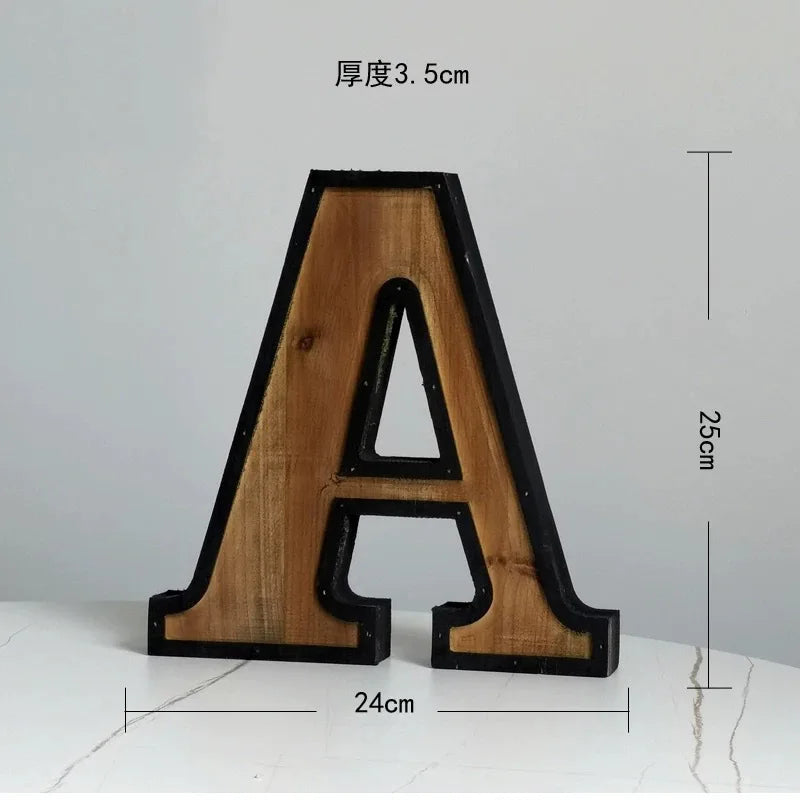 Industrial Style Uppercase English Letter Combination Distressed Solid Wood Bar Ornaments Cafe Shop Logo Decor Desktop Crafts
