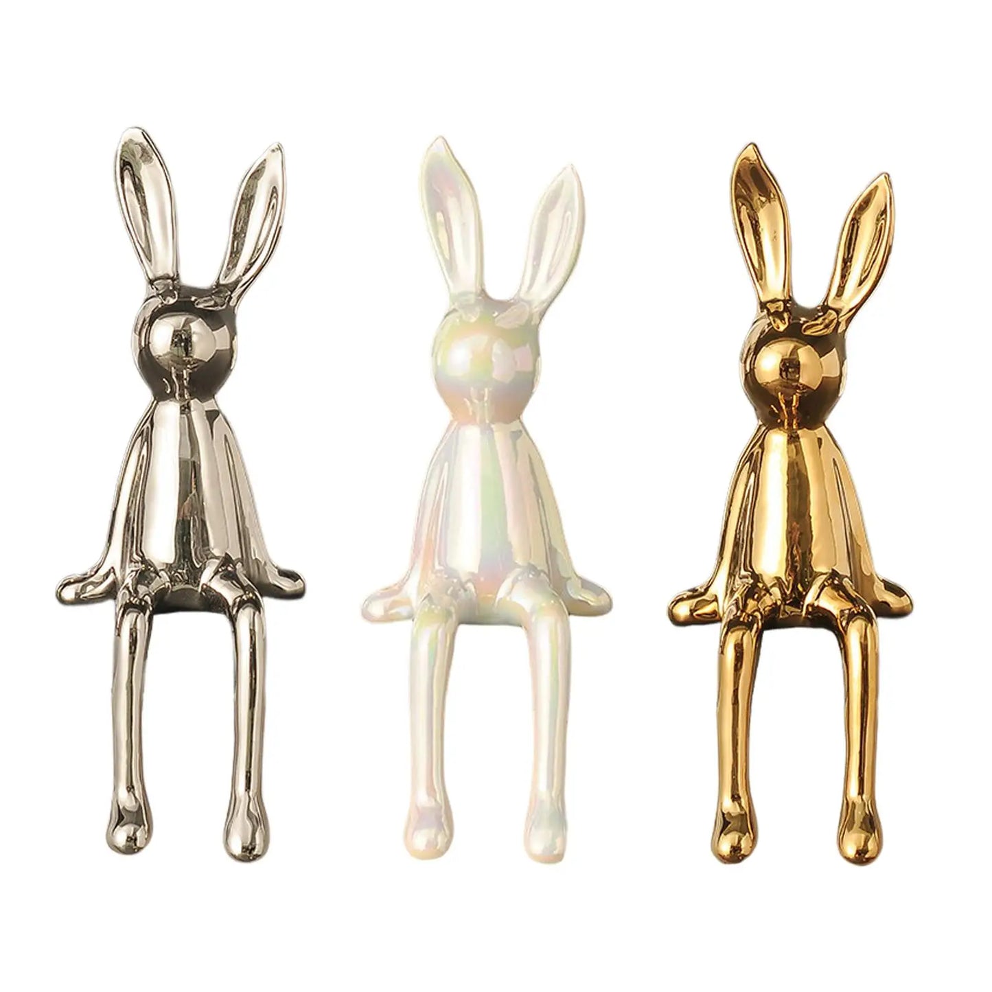 Statues de lapin en céramique, artisanat créatif et brillant, figurines d'animaux nordiques modernes, ornement décoratif, figurines d'animaux, décor de Table