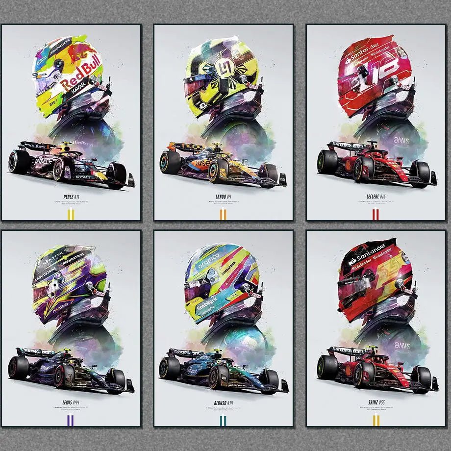 FI Formula One Racing Helmet 2023 Season Championship Team Movement Wall Art Canvas Painting Nordic Poster Living Room Decor