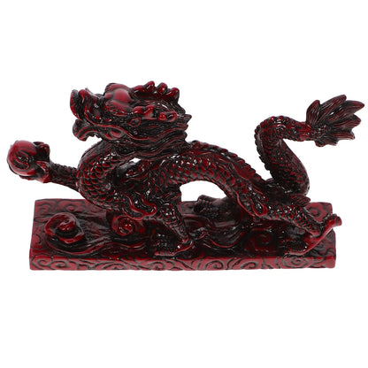 Resin Chinese Dragon Statue Red Wood Color Carved Zodiac Dragon Figurine 2024 Year The Dragon Statue Decoration Luck Wealth