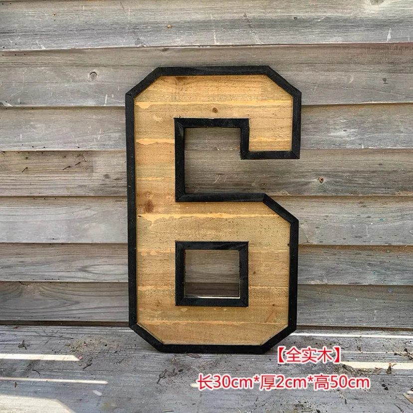 Uppercase English Letter Combination Distressed Solid Wood Bar Ornaments Cafe Shop Logo Decor Desktop Crafts Art Decoration