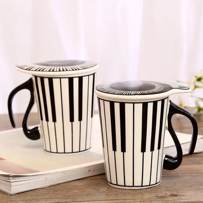 Creative Ceramic Music Cup Note Mark Water Cup Couple Keyboard Pair Cup with Lid Coffee Cup
