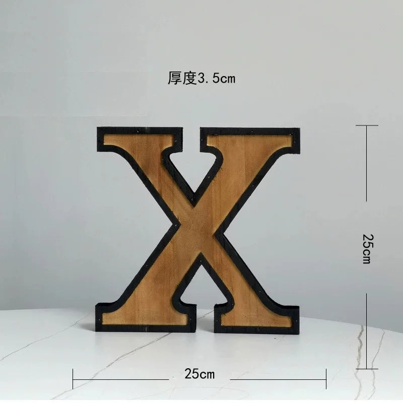 Industrial Style Uppercase English Letter Combination Distressed Solid Wood Bar Ornaments Cafe Shop Logo Decor Desktop Crafts