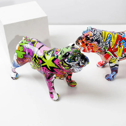 Creativity Bulldog Wholesale Graffiti Water Transfer Office  Ornaments Printing Resin Bulldog Home Decor Modern Crafts