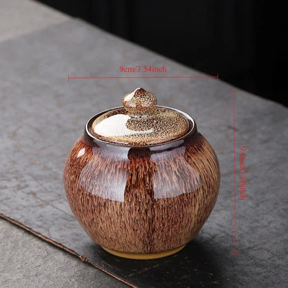 Painted Texture Tea Canister Sealed Ceramic Tea Caddy Storage Jar with Lid Coffee Table Desk Decoration General Jar Candy Can