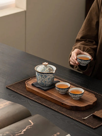 Tea Set Outdoor Travel Portable Tea Set ‌Zen Gradient Lotus Teapot & 2 Cups Ceramic Tea Kit for Camping & Meditation Gift Set