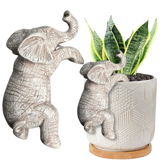 Cute Climbing Elephant Figurines Resin Hanging Elephant Statue Creative Cute Elephant Ornaments for Balcony Patio Lawn Yard