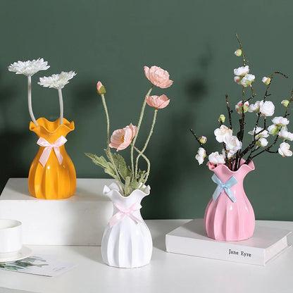 Nordic Flower Vase Home Decorations Modern Small White Dried Flowers Vases For Interior Mini Plastic Pot Ornament Room Decor