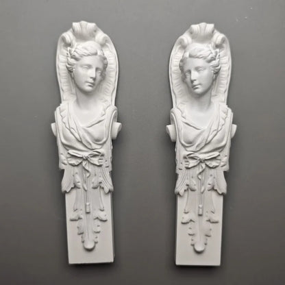 Pair of Classical Maiden Pillar Busts - Plaster Sculptures, Roman-Inspired Shelf Artifacts & Museum-Style Collectible Decor