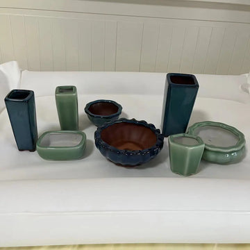 8 Types Chinese Style Bonsai Pots Breathable Stoneware Bonsai Pots With Holes Bonsai Training Flowerpot Ceramic Crafts