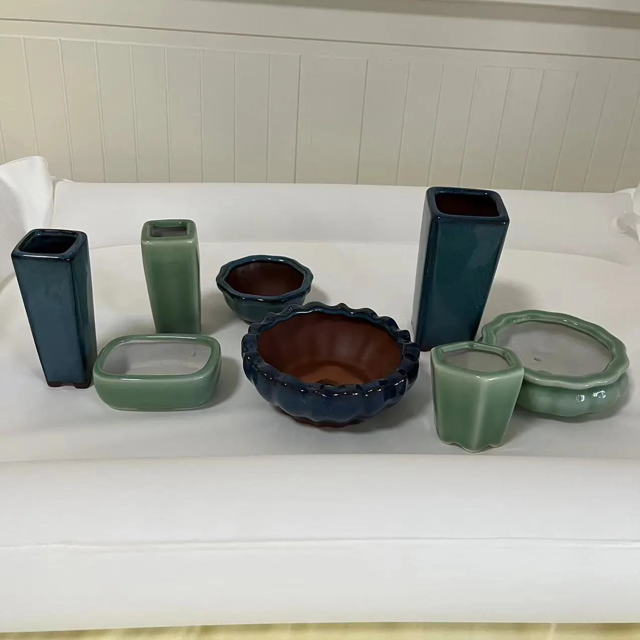 8 Arten von Bonsai-Töpfen im chinesischen Stil, atmungsaktive Steingut-Bonsai-Töpfe mit Löchern, Bonsai-Trainings-Blumentopf, Keramik-Handwerk