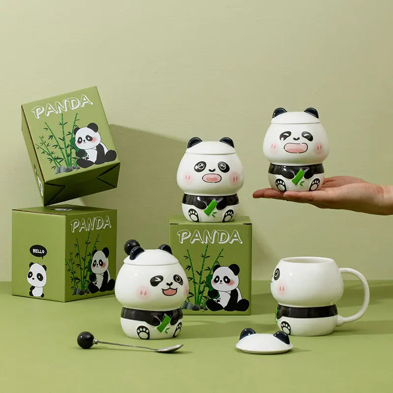 400ml Cartoon Panda Mug Ceramic Coffee Mug With Lid & Spoon For Gift Creative Home Mugs Water Cup