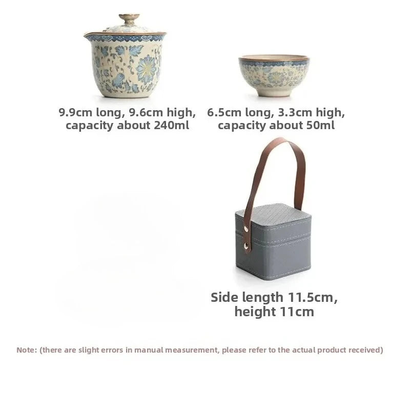 Tea Set Outdoor Travel Portable Tea Set ‌Zen Gradient Lotus Teapot & 2 Cups Ceramic Tea Kit for Camping & Meditation Gift Set