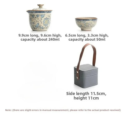 Tea Set Outdoor Travel Portable Tea Set ‌Zen Gradient Lotus Teapot & 2 Cups Ceramic Tea Kit for Camping & Meditation Gift Set