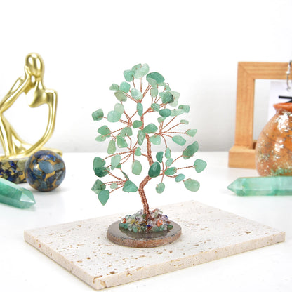 Glückskristallbaum, zufällige Steinbasis, natürlicher grüner Aventurin-Geldbaum für positive Energie, Kristallbaum, Heimbüro-Dekoration