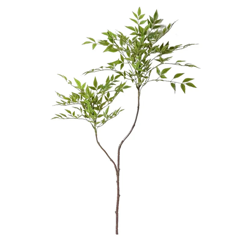 110 cm große künstliche Pflanzen mit 2 Gabeln, künstlicher Bambuszweig, Kunststoff-Nandina-Blätter, hohe grüne Landschaft für Hausgarten-Dekoration