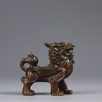 2PCS Retro Copper Kirin Pair of Pixiu Lucky Living Room Ornaments Town House Feng Shui Desktop Ornaments Art Figurine Decoration