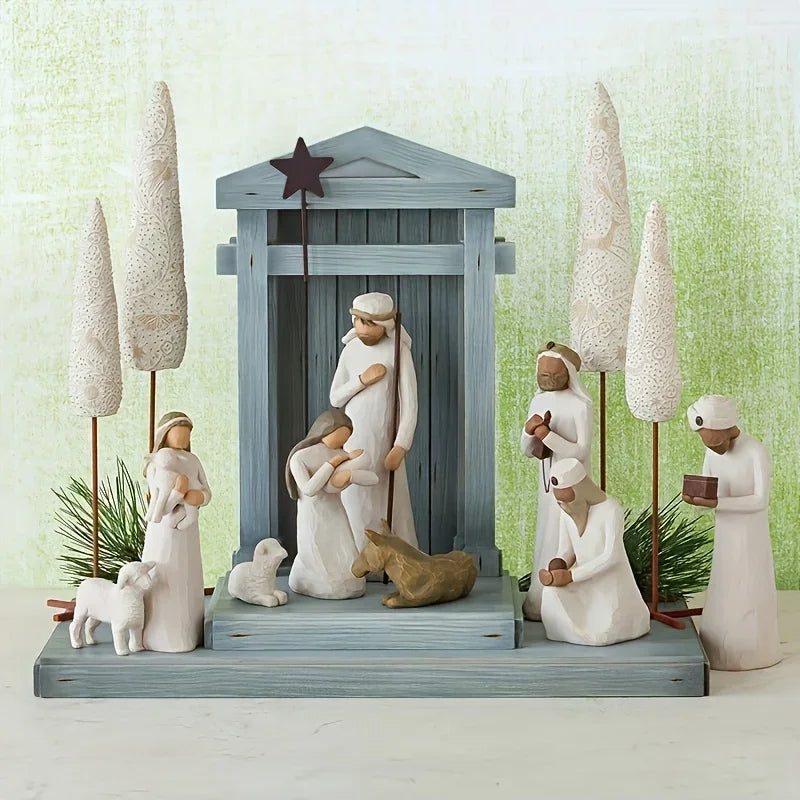 Nativity set birthplace hand drawn figure statues Home sculpture art Living Room Bedroom table decoration Resin crafts Room