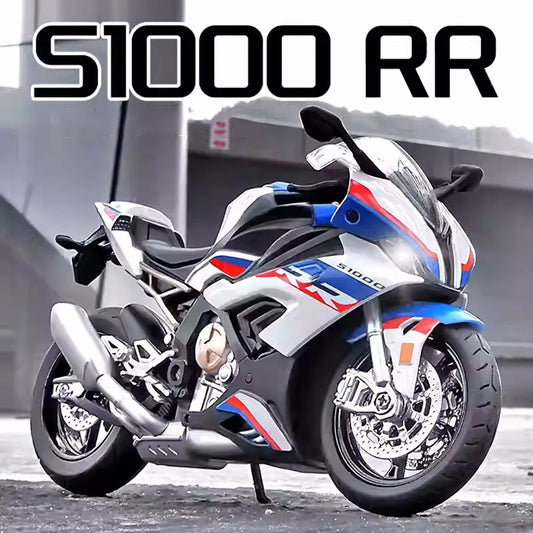 1:12 S1000RR HP4 Motorcycles Toys Cars Models Alloy Diecast Miniature Motorcycle Light Sound Rubber Tires Vehicle Model Ornament