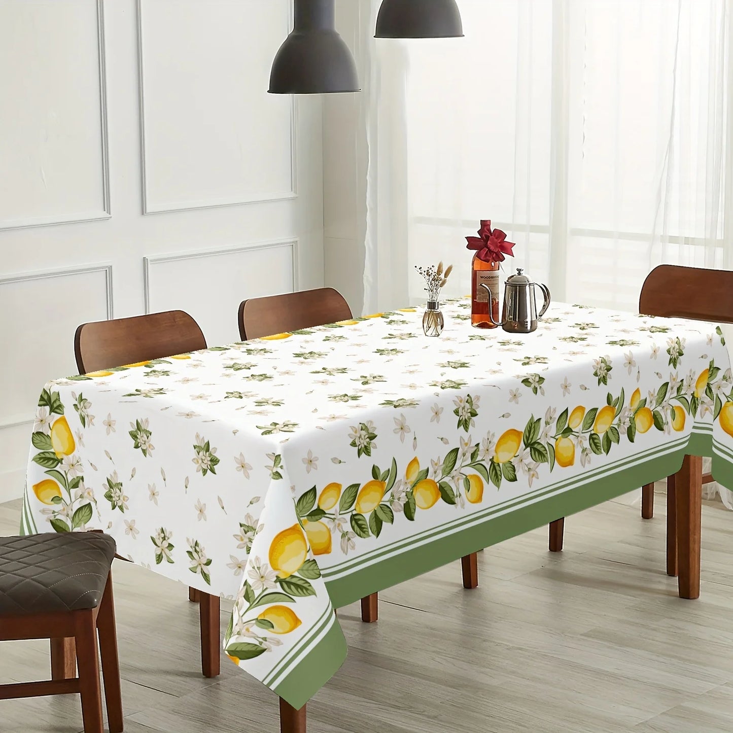 Lemon Floral Rectangle Tablecloth Holiday Home Party Decor Summer Flowers Leaves Plants Table Cloths Kitchen Dining Table Decor