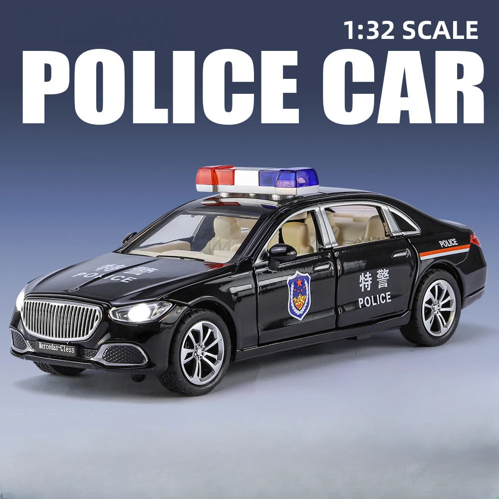 1/32 Scale Alloy Car Model Metal Diecasts S680 Police Car Model with Light Sound Pull Back Function Toy for Boy Collection Gifts