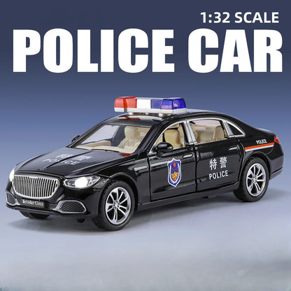 1/32 Scale Alloy Car Model Metal Diecasts S680 Police Car Model with Light Sound Pull Back Function Toy for Boy Collection Gifts