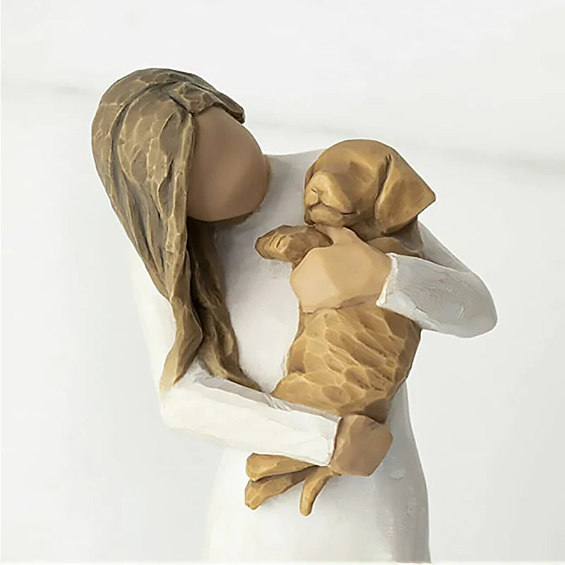 Statuette Resin People Family Figures Sculpture Figurines For Home Decor Table Decoration Living Room Angel Hug Dog Father Child