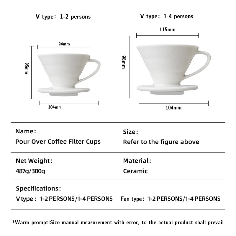 V.60 goutteur de café en céramique verser sur le cône en forme de V goutte à goutte filtre tasse cafetière blanc, 2 tasses, 4 tasses