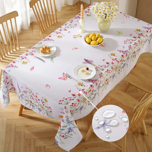 Spring Cherry Watercolor Flowers Waterproof Tablecloths Dining Table Decor Farmhouse Rectangle Table Cloth Wedding Party Decor