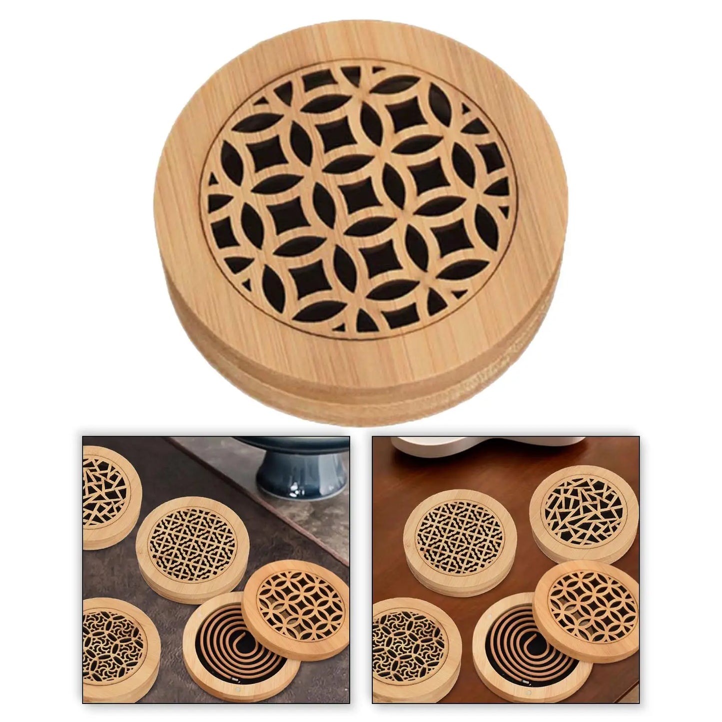 Wood Incense Burner Box SPA Chinese Style Aroma Fragrance Farmhouse Decoration Kitchen Round Yoga Table Centerpiece Home Censer