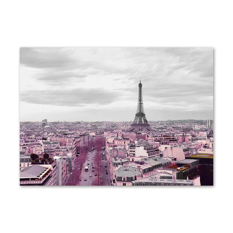Paris Flower France City Building Posters and Prints Castle Pink and Black Wall Art Nordic Canvas Painting Pictures Room Decor