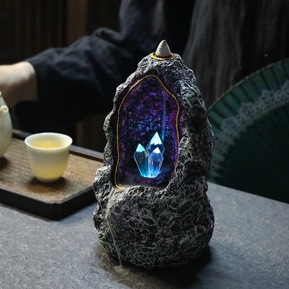 Crystal Cave Led Night Light Candle Holder Aesthetic Indoor Incense Backflow Decoration for Home Creative Ornaments Burners