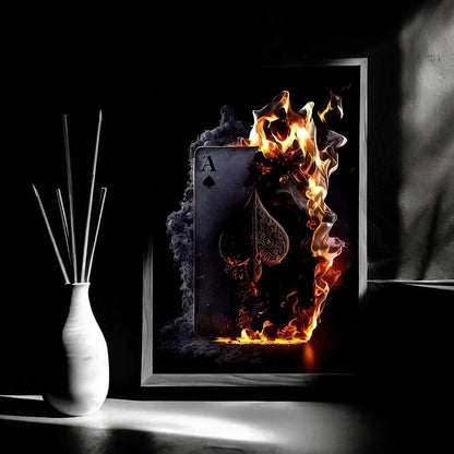 Modern Playing Card On Fire Posters Canvas Paintings And Prints Pictures Wall Art For Living Room Home Decor Frameless No Lights