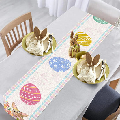 Easter Bunny Eggs Buffalo Plaid Linen Table Runner Table Decor Reusable Kitchen Dining Table Runners for Easter Home Party Decor