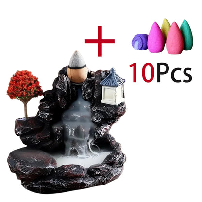 Backflow Incense Holder Waterfall Incense Burner Home Decor Aromatherapy Ornament Incense Cones with Backflow Incense Cones