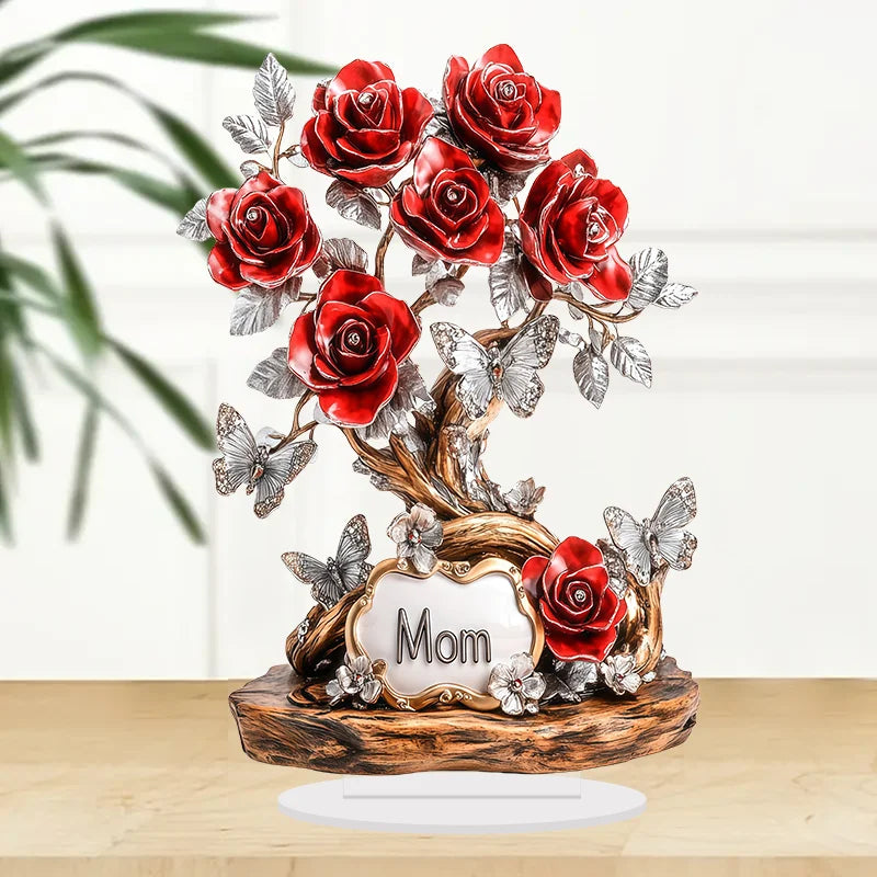 1pc 2D Flat Acrylic Sign Rose Flower Artwork Waterproof Collectible Decor Plaque Desk Bedroom Home Shelf Decor Mother's Day Gift