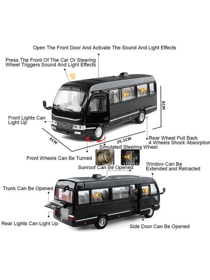 1:24 Alphard Coaster Model Cars Alloy Toy Doors Opened MPV Models with Light Music Vehicle for Kids Birthday Gift Decoration Toy