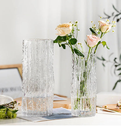 Transparent Glass Flower Vase Tree Pattern Rock Vase Flowers Water Flower Growers Living Room Table Decoration Crafts