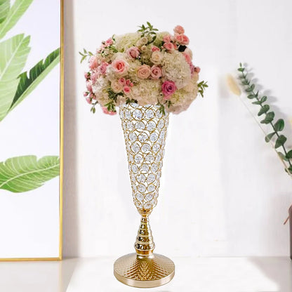 1Pcs Wedding Centerpiece Table Decorations -Silver Vase for Centerpieces with Chandelier Crystals,Wedding Metal Flower Stand