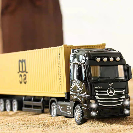 1:50 Trailer Trucks Models Cars Toys with Light Music Miniature Container Truck Rubber Tires Vehicles Kids Children's Day Gifts