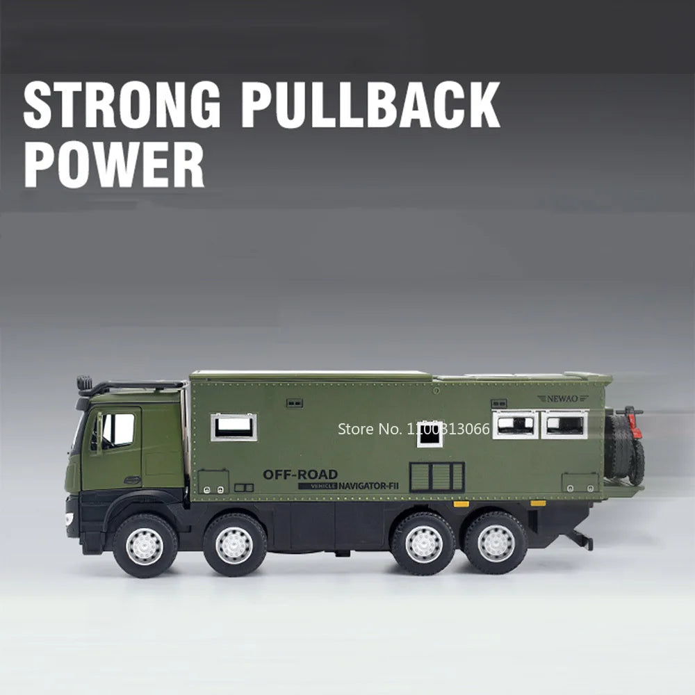 1/24 Nomadism Off-road RV Model Cars Toys Alloy Diecasting Rubber Tires Motor Home Models Light Sound Vehicle Kids Birthday Gift
