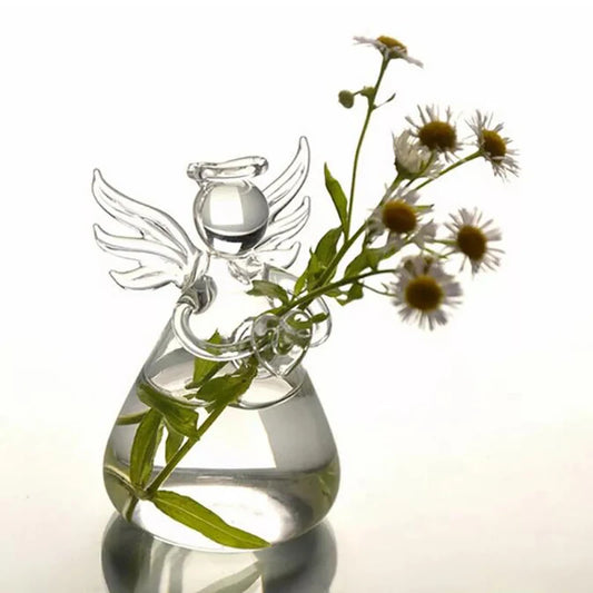 Angel Glass Vase Handmade Living Room Office Desktop Ornaments House Decorations Hanging Hydroponic Flowers Vase Transparent DIY