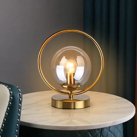 Modern LED Glass ball table lamp Brass Metal ring desk lamp decor living room bedroom bedside lighting fixture