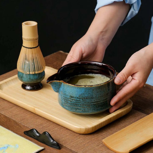 Service à thé Matcha japonais, 2 pièces, Transformation du four, bol Matcha et support de fouet pour la préparation du Matcha, ustensiles de pointage du thé