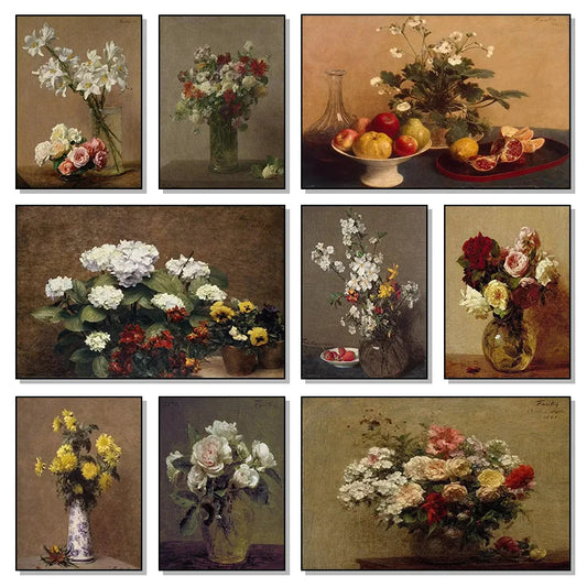 Retro Bouquet Poster Home Decoration Victorian Still Life Plant Canvas Painting Wall Art Canvas Painting Room Decor Aesthetic