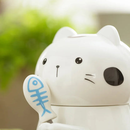 400ml Cute Kawaii Cat Mug Creative Ceramic Coffee Mugs with Spoon Porcelain Milk Cup with Lid Animal Drinkware Best Gift